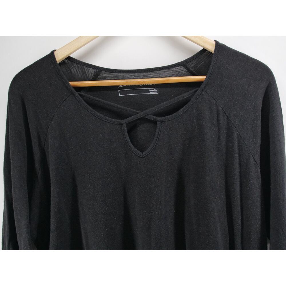 2 Eddie‎ Bauer Modal Tunic Top Crisscross Front 3/4 Sleeve Cotton Black Blue XL - Picture 3 of 13